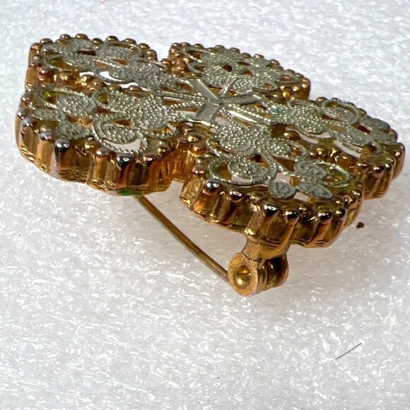 Vtg Mid-Century Filigree Snowflake Brooch Pin Silver-Tone and Brassy-Gold Marked - Picture 5 of 10